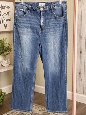 Risen Jeans 3x Distressed Pocket Medium Wash Straight Leg Stretch Jeans